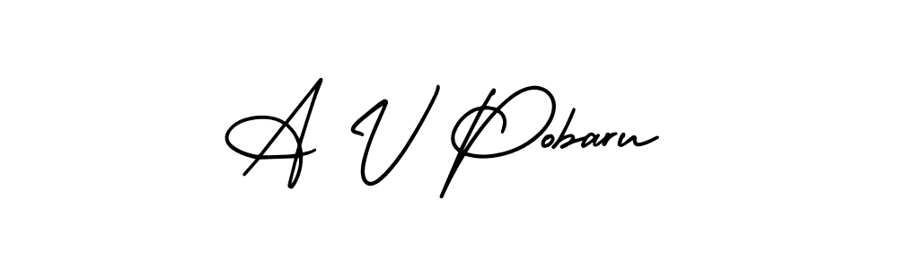 Similarly AmerikaSignatureDemo-Regular is the best handwritten signature design. Signature creator online .You can use it as an online autograph creator for name A V Pobaru. A V Pobaru signature style 3 images and pictures png