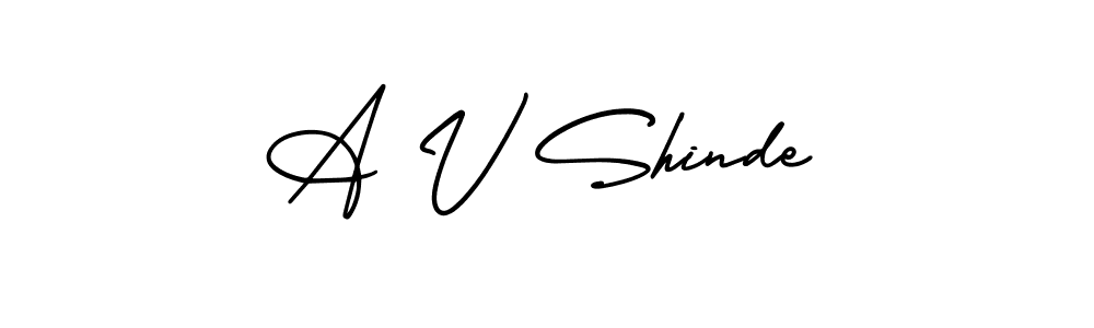 How to make A V Shinde name signature. Use AmerikaSignatureDemo-Regular style for creating short signs online. This is the latest handwritten sign. A V Shinde signature style 3 images and pictures png