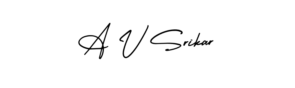 Similarly AmerikaSignatureDemo-Regular is the best handwritten signature design. Signature creator online .You can use it as an online autograph creator for name A V Srikar. A V Srikar signature style 3 images and pictures png