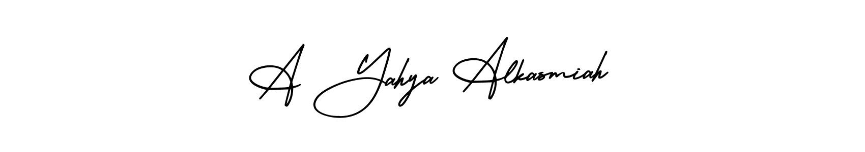 This is the best signature style for the A Yahya Alkasmiah name. Also you like these signature font (AmerikaSignatureDemo-Regular). Mix name signature. A Yahya Alkasmiah signature style 3 images and pictures png