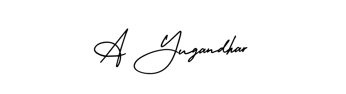 This is the best signature style for the A Yugandhar name. Also you like these signature font (AmerikaSignatureDemo-Regular). Mix name signature. A Yugandhar signature style 3 images and pictures png