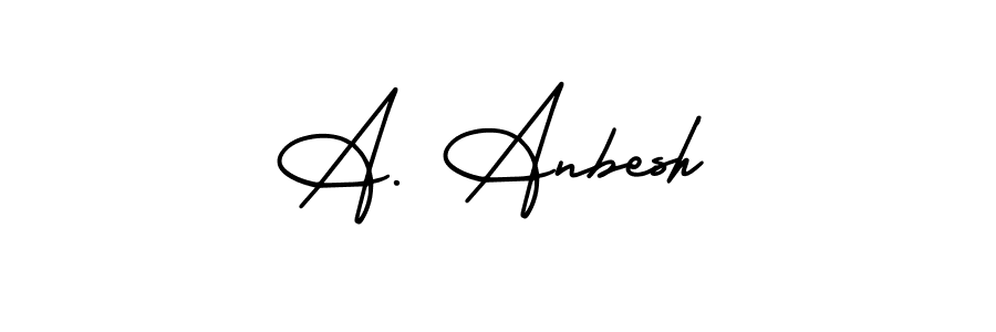 You should practise on your own different ways (AmerikaSignatureDemo-Regular) to write your name (A. Anbesh) in signature. don't let someone else do it for you. A. Anbesh signature style 3 images and pictures png