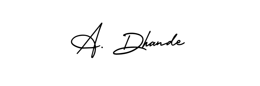 This is the best signature style for the A. Dhande name. Also you like these signature font (AmerikaSignatureDemo-Regular). Mix name signature. A. Dhande signature style 3 images and pictures png