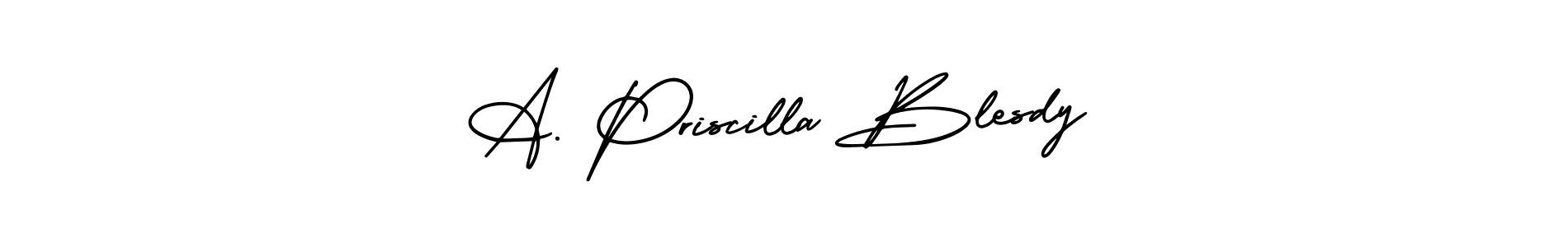 The best way (AmerikaSignatureDemo-Regular) to make a short signature is to pick only two or three words in your name. The name A. Priscilla Blesdy include a total of six letters. For converting this name. A. Priscilla Blesdy signature style 3 images and pictures png