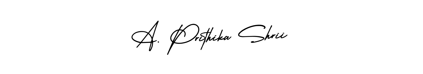 This is the best signature style for the A. Prithika Shrii name. Also you like these signature font (AmerikaSignatureDemo-Regular). Mix name signature. A. Prithika Shrii signature style 3 images and pictures png