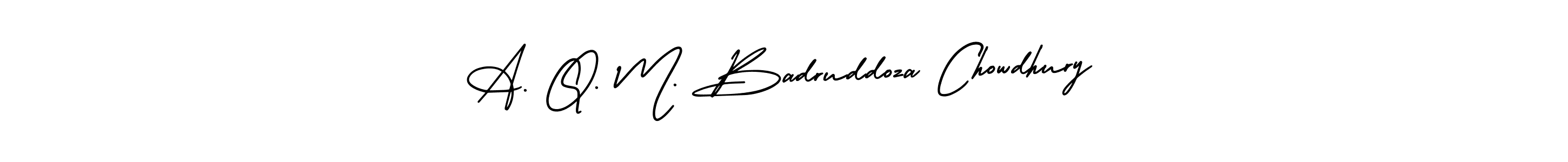 You should practise on your own different ways (AmerikaSignatureDemo-Regular) to write your name (A. Q. M. Badruddoza Chowdhury) in signature. don't let someone else do it for you. A. Q. M. Badruddoza Chowdhury signature style 3 images and pictures png