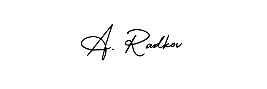 This is the best signature style for the A. Radkov name. Also you like these signature font (AmerikaSignatureDemo-Regular). Mix name signature. A. Radkov signature style 3 images and pictures png