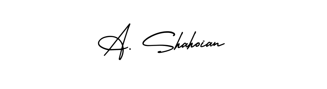 You should practise on your own different ways (AmerikaSignatureDemo-Regular) to write your name (A. Shahoian) in signature. don't let someone else do it for you. A. Shahoian signature style 3 images and pictures png