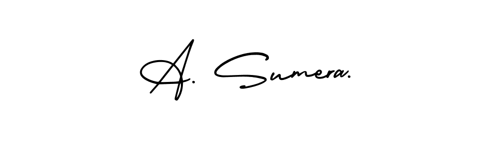 You should practise on your own different ways (AmerikaSignatureDemo-Regular) to write your name (A. Sumera.) in signature. don't let someone else do it for you. A. Sumera. signature style 3 images and pictures png