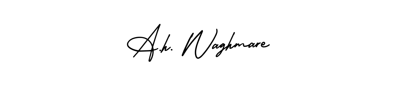 The best way (AmerikaSignatureDemo-Regular) to make a short signature is to pick only two or three words in your name. The name A.h. Waghmare include a total of six letters. For converting this name. A.h. Waghmare signature style 3 images and pictures png