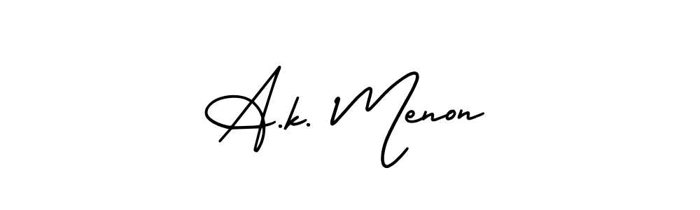 Use a signature maker to create a handwritten signature online. With this signature software, you can design (AmerikaSignatureDemo-Regular) your own signature for name A.k. Menon. A.k. Menon signature style 3 images and pictures png