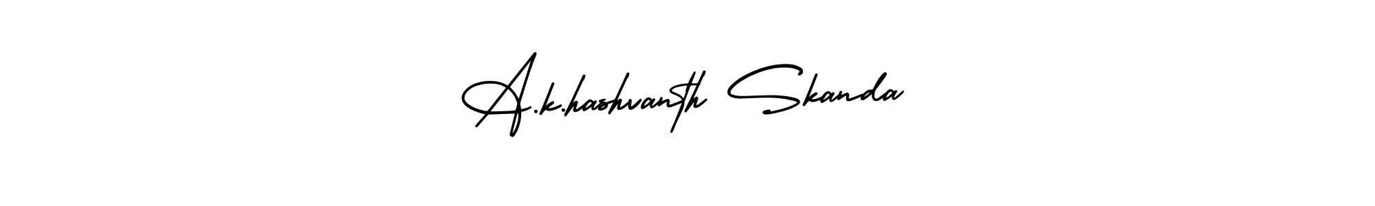 This is the best signature style for the A.k.hashvanth Skanda name. Also you like these signature font (AmerikaSignatureDemo-Regular). Mix name signature. A.k.hashvanth Skanda signature style 3 images and pictures png