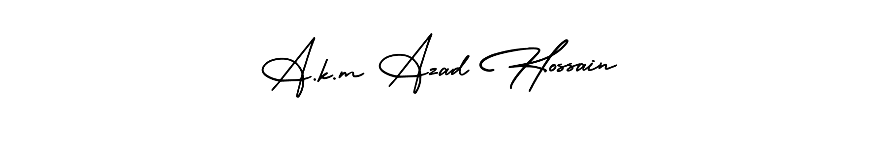 Use a signature maker to create a handwritten signature online. With this signature software, you can design (AmerikaSignatureDemo-Regular) your own signature for name A.k.m Azad Hossain. A.k.m Azad Hossain signature style 3 images and pictures png