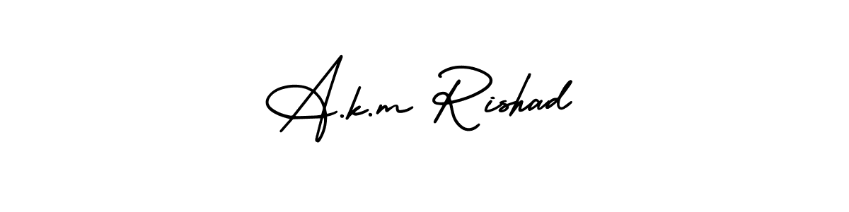 You should practise on your own different ways (AmerikaSignatureDemo-Regular) to write your name (A.k.m Rishad) in signature. don't let someone else do it for you. A.k.m Rishad signature style 3 images and pictures png