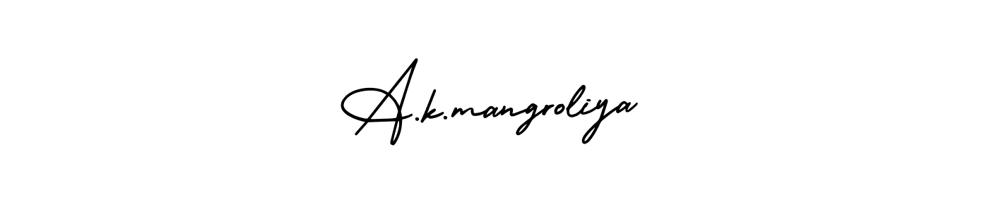 How to Draw A.k.mangroliya signature style? AmerikaSignatureDemo-Regular is a latest design signature styles for name A.k.mangroliya. A.k.mangroliya signature style 3 images and pictures png