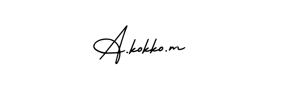 This is the best signature style for the A.kokko.m name. Also you like these signature font (AmerikaSignatureDemo-Regular). Mix name signature. A.kokko.m signature style 3 images and pictures png