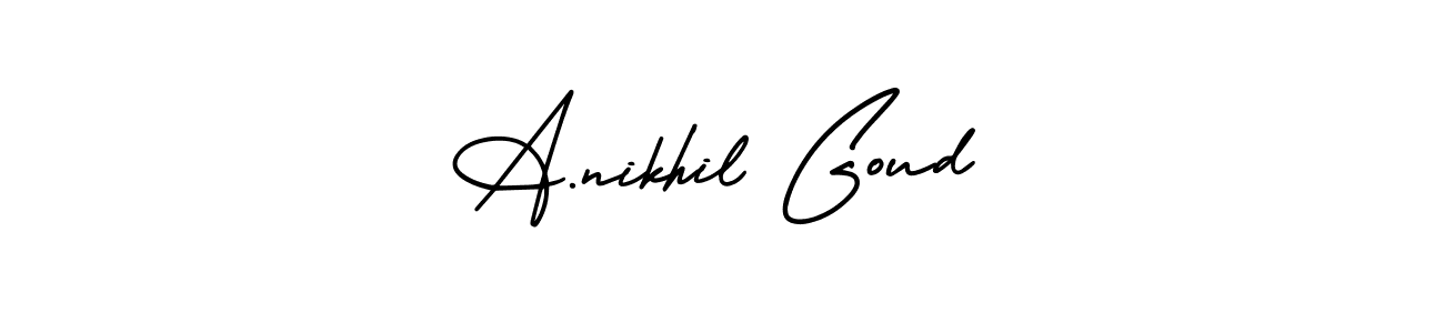 This is the best signature style for the A.nikhil Goud name. Also you like these signature font (AmerikaSignatureDemo-Regular). Mix name signature. A.nikhil Goud signature style 3 images and pictures png