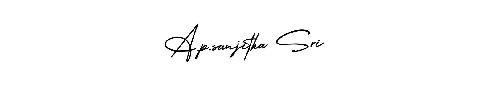 This is the best signature style for the A.p.sanjitha Sri name. Also you like these signature font (AmerikaSignatureDemo-Regular). Mix name signature. A.p.sanjitha Sri signature style 3 images and pictures png