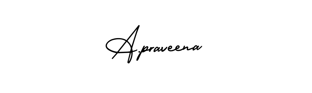 The best way (AmerikaSignatureDemo-Regular) to make a short signature is to pick only two or three words in your name. The name A.praveena include a total of six letters. For converting this name. A.praveena signature style 3 images and pictures png