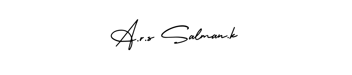 This is the best signature style for the A.r.s Salman.k name. Also you like these signature font (AmerikaSignatureDemo-Regular). Mix name signature. A.r.s Salman.k signature style 3 images and pictures png