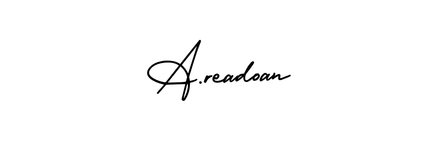 You should practise on your own different ways (AmerikaSignatureDemo-Regular) to write your name (A.readoan) in signature. don't let someone else do it for you. A.readoan signature style 3 images and pictures png