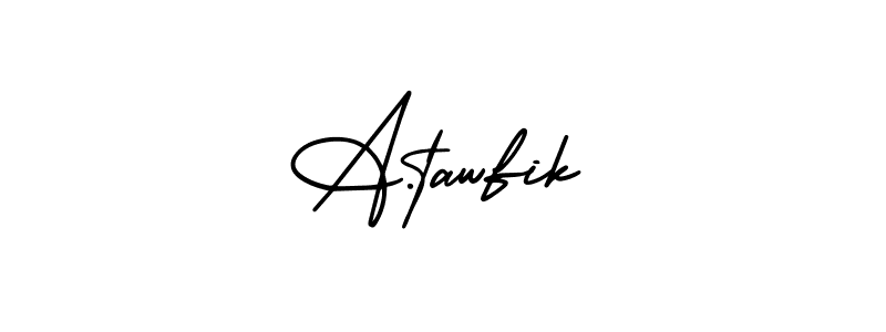 This is the best signature style for the A.tawfik name. Also you like these signature font (AmerikaSignatureDemo-Regular). Mix name signature. A.tawfik signature style 3 images and pictures png