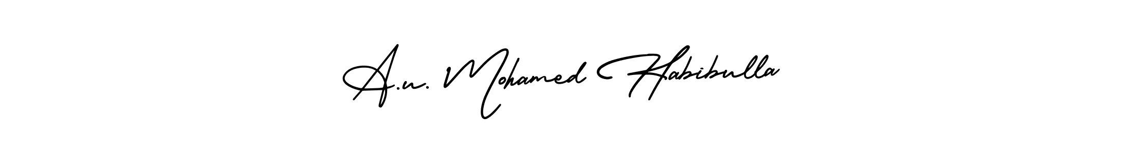 The best way (AmerikaSignatureDemo-Regular) to make a short signature is to pick only two or three words in your name. The name A.u. Mohamed Habibulla include a total of six letters. For converting this name. A.u. Mohamed Habibulla signature style 3 images and pictures png