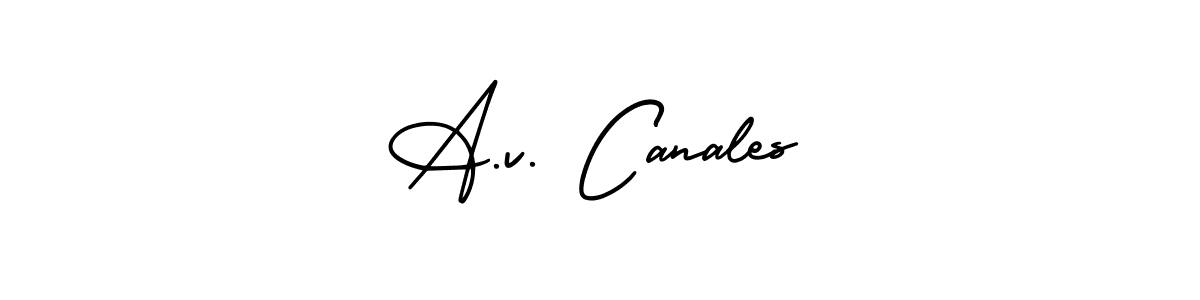 How to make A.v. Canales name signature. Use AmerikaSignatureDemo-Regular style for creating short signs online. This is the latest handwritten sign. A.v. Canales signature style 3 images and pictures png