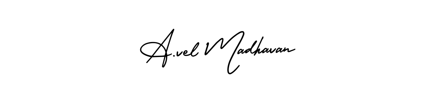The best way (AmerikaSignatureDemo-Regular) to make a short signature is to pick only two or three words in your name. The name A.vel Madhavan include a total of six letters. For converting this name. A.vel Madhavan signature style 3 images and pictures png