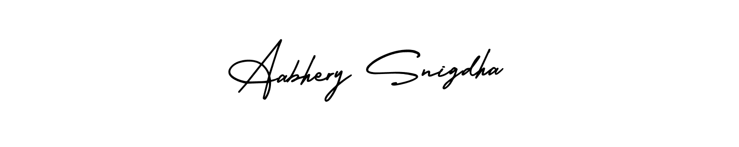 The best way (AmerikaSignatureDemo-Regular) to make a short signature is to pick only two or three words in your name. The name Aabhery Snigdha include a total of six letters. For converting this name. Aabhery Snigdha signature style 3 images and pictures png