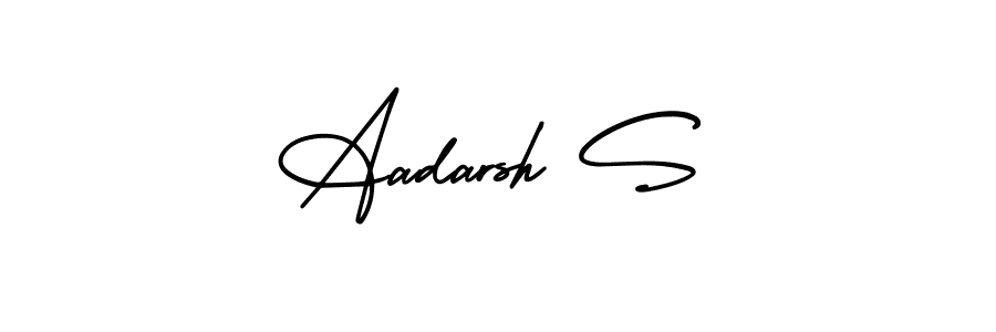You should practise on your own different ways (AmerikaSignatureDemo-Regular) to write your name (Aadarsh S) in signature. don't let someone else do it for you. Aadarsh S signature style 3 images and pictures png