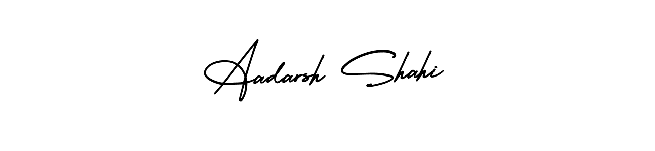 The best way (AmerikaSignatureDemo-Regular) to make a short signature is to pick only two or three words in your name. The name Aadarsh Shahi include a total of six letters. For converting this name. Aadarsh Shahi signature style 3 images and pictures png