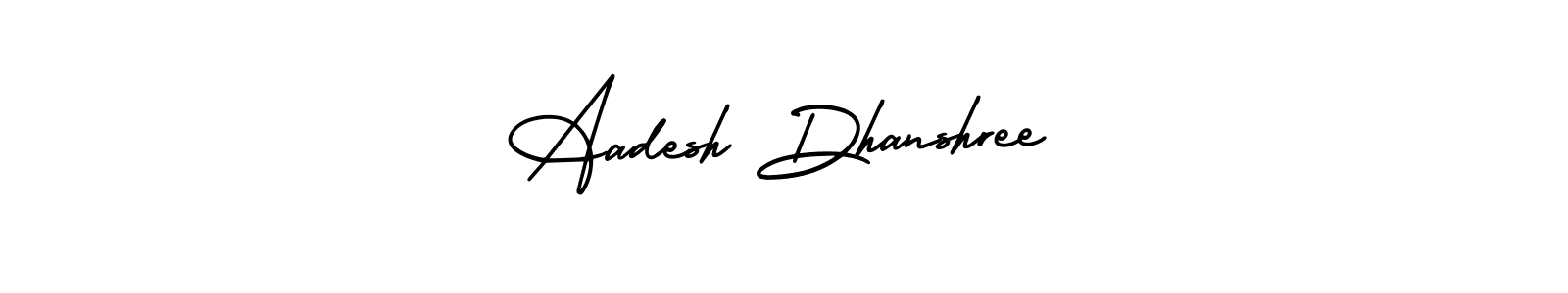 The best way (AmerikaSignatureDemo-Regular) to make a short signature is to pick only two or three words in your name. The name Aadesh Dhanshree include a total of six letters. For converting this name. Aadesh Dhanshree signature style 3 images and pictures png