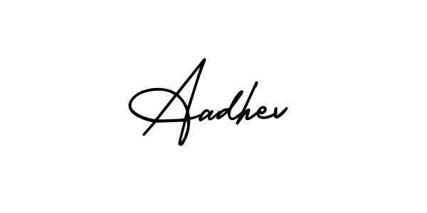 You should practise on your own different ways (AmerikaSignatureDemo-Regular) to write your name (Aadhev) in signature. don't let someone else do it for you. Aadhev signature style 3 images and pictures png