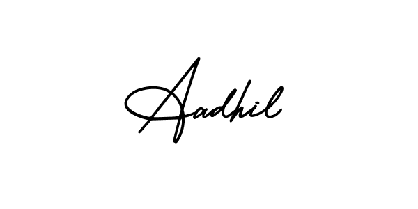 This is the best signature style for the Aadhil name. Also you like these signature font (AmerikaSignatureDemo-Regular). Mix name signature. Aadhil signature style 3 images and pictures png