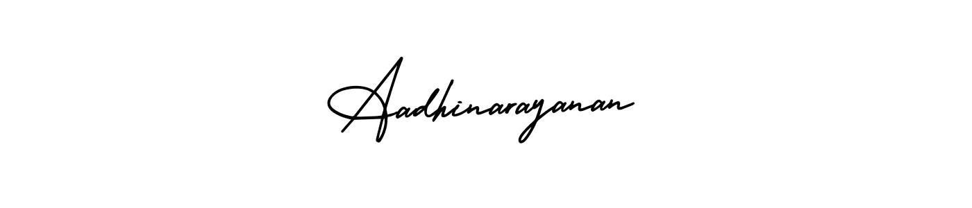 The best way (AmerikaSignatureDemo-Regular) to make a short signature is to pick only two or three words in your name. The name Aadhinarayanan include a total of six letters. For converting this name. Aadhinarayanan signature style 3 images and pictures png