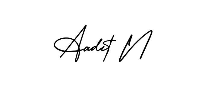 You should practise on your own different ways (AmerikaSignatureDemo-Regular) to write your name (Aadit N) in signature. don't let someone else do it for you. Aadit N signature style 3 images and pictures png