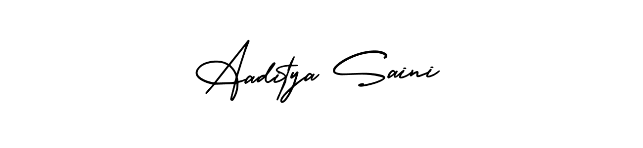 You should practise on your own different ways (AmerikaSignatureDemo-Regular) to write your name (Aaditya Saini) in signature. don't let someone else do it for you. Aaditya Saini signature style 3 images and pictures png