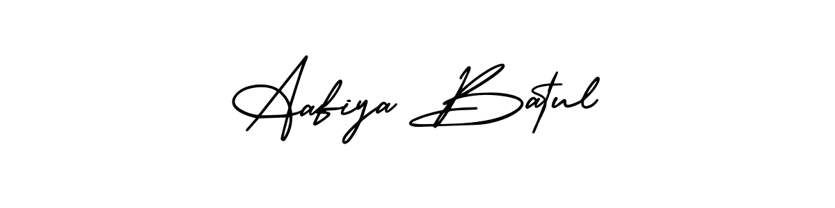 The best way (AmerikaSignatureDemo-Regular) to make a short signature is to pick only two or three words in your name. The name Aafiya Batul include a total of six letters. For converting this name. Aafiya Batul signature style 3 images and pictures png