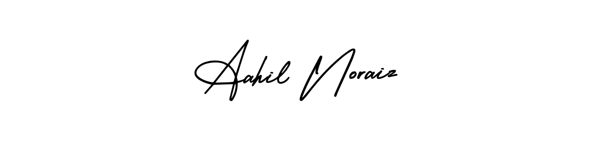 This is the best signature style for the Aahil Noraiz name. Also you like these signature font (AmerikaSignatureDemo-Regular). Mix name signature. Aahil Noraiz signature style 3 images and pictures png
