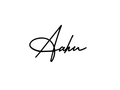 How to make Aahu name signature. Use AmerikaSignatureDemo-Regular style for creating short signs online. This is the latest handwritten sign. Aahu signature style 3 images and pictures png