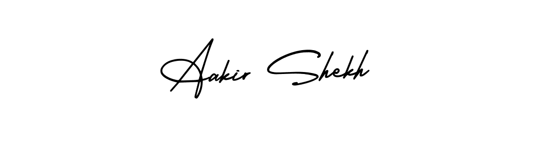 The best way (AmerikaSignatureDemo-Regular) to make a short signature is to pick only two or three words in your name. The name Aakir Shekh include a total of six letters. For converting this name. Aakir Shekh signature style 3 images and pictures png