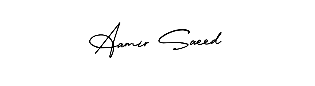 You should practise on your own different ways (AmerikaSignatureDemo-Regular) to write your name (Aamir Saeed) in signature. don't let someone else do it for you. Aamir Saeed signature style 3 images and pictures png