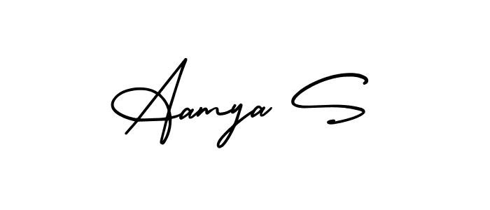 You should practise on your own different ways (AmerikaSignatureDemo-Regular) to write your name (Aamya S) in signature. don't let someone else do it for you. Aamya S signature style 3 images and pictures png