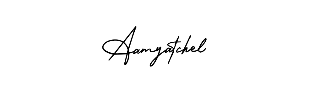 You should practise on your own different ways (AmerikaSignatureDemo-Regular) to write your name (Aamyatchel) in signature. don't let someone else do it for you. Aamyatchel signature style 3 images and pictures png