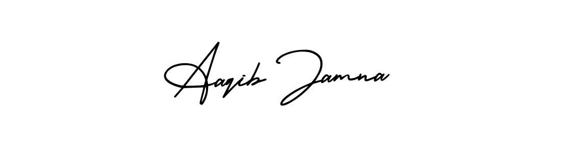 You should practise on your own different ways (AmerikaSignatureDemo-Regular) to write your name (Aaqib Jamna) in signature. don't let someone else do it for you. Aaqib Jamna signature style 3 images and pictures png