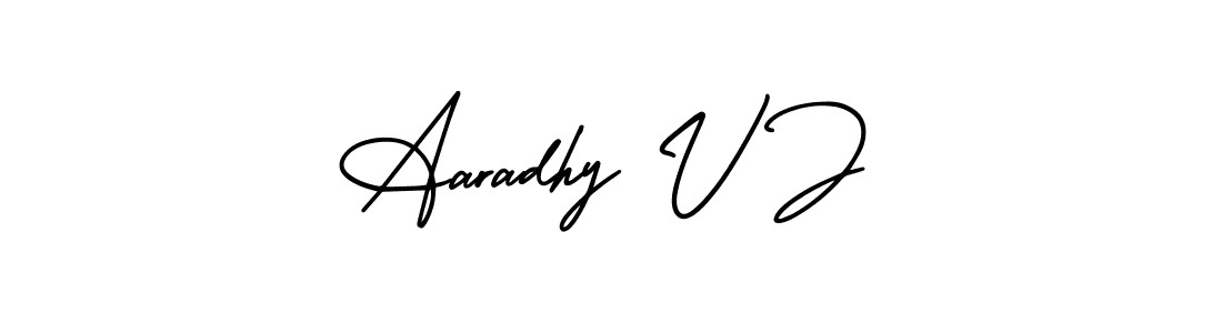 Use a signature maker to create a handwritten signature online. With this signature software, you can design (AmerikaSignatureDemo-Regular) your own signature for name Aaradhy V J. Aaradhy V J signature style 3 images and pictures png