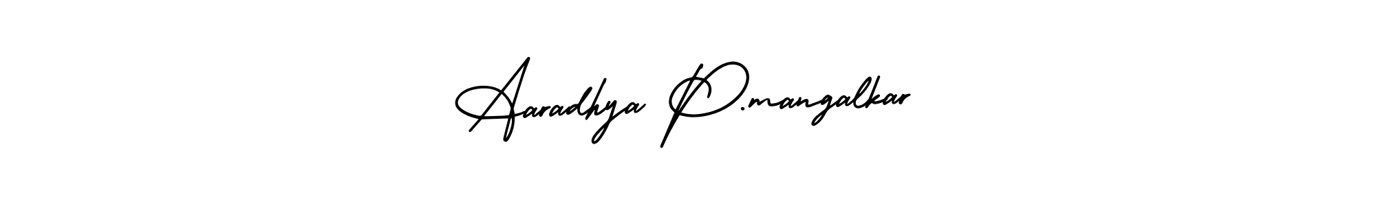 This is the best signature style for the Aaradhya P.mangalkar name. Also you like these signature font (AmerikaSignatureDemo-Regular). Mix name signature. Aaradhya P.mangalkar signature style 3 images and pictures png