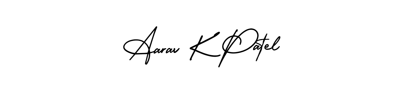 This is the best signature style for the Aarav K Patel name. Also you like these signature font (AmerikaSignatureDemo-Regular). Mix name signature. Aarav K Patel signature style 3 images and pictures png