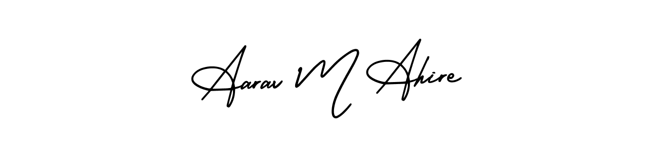 You should practise on your own different ways (AmerikaSignatureDemo-Regular) to write your name (Aarav M Ahire) in signature. don't let someone else do it for you. Aarav M Ahire signature style 3 images and pictures png